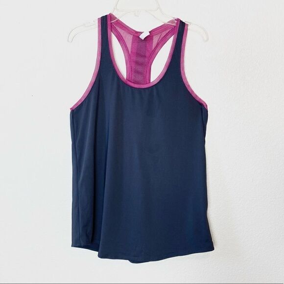 Fabletics Grey & Pink Mesh Layered Racerback Athletic Tank Top - Picture 2 of 5
